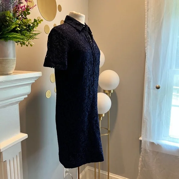 Burberry Ladies Navy Blue Floral Lace Shirt Dress - Picture 9 of 11